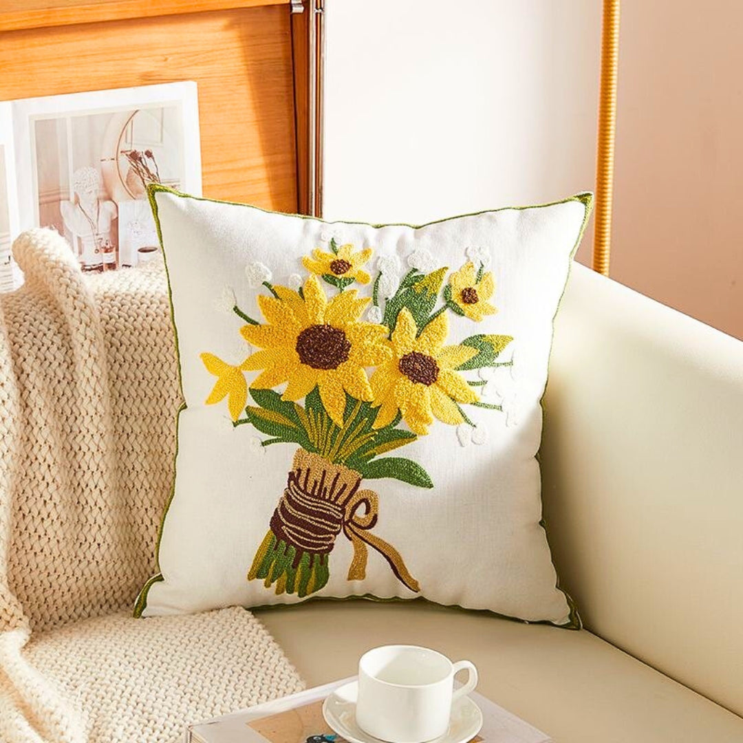 Sunlit Bloom Embroidered Pillow Covers