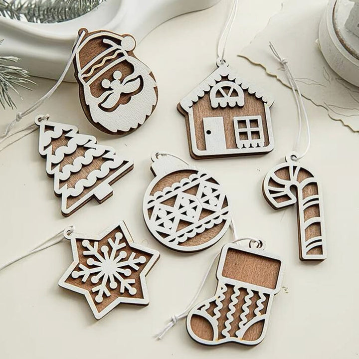 Rustic Charm Wooden Christmas Ornaments Set