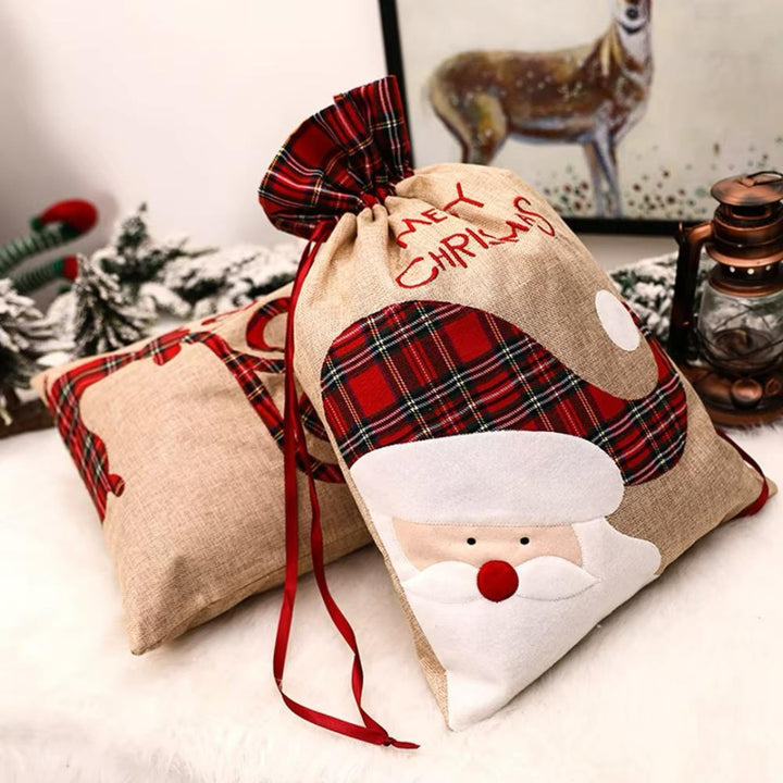 Jolly Santa Plaid Gift Sack