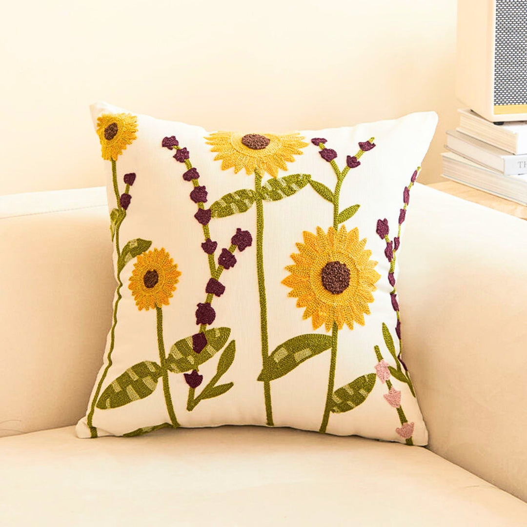 Sunlit Bloom Embroidered Pillow Covers