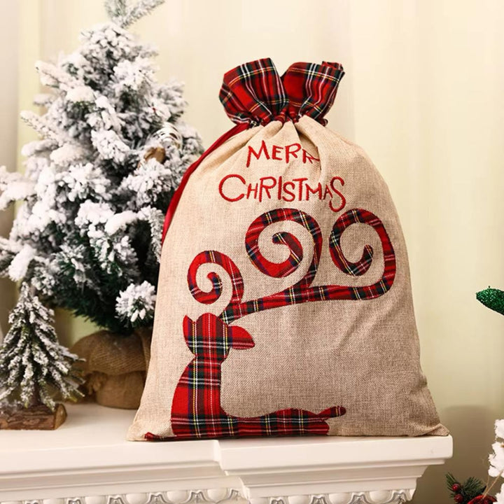 Jolly Santa Plaid Gift Sack