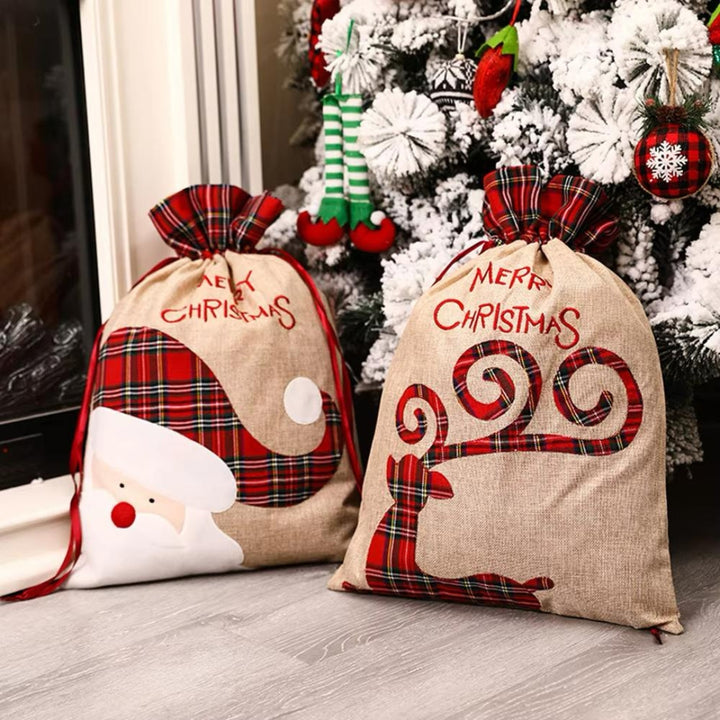 Jolly Santa Plaid Gift Sack