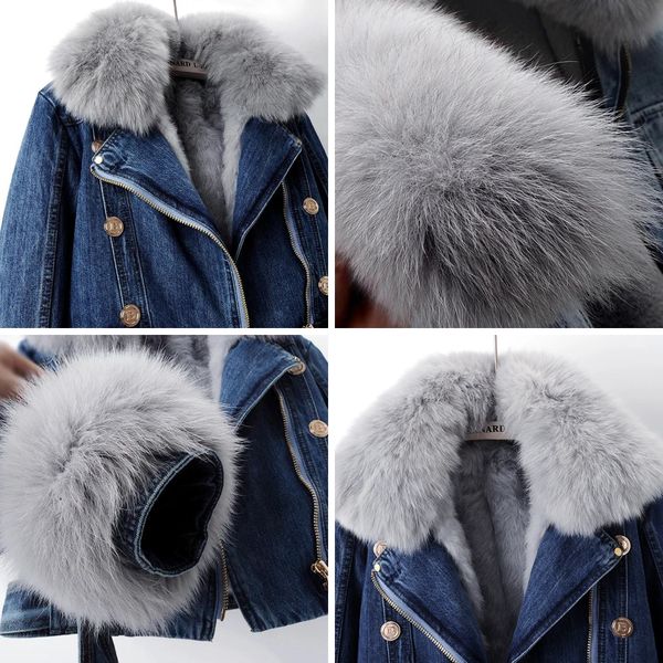 Amélie Luxe Lined Fox Fur Denim Coat