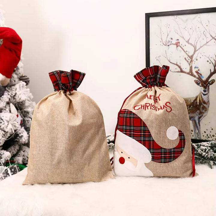 Jolly Santa Plaid Gift Sack