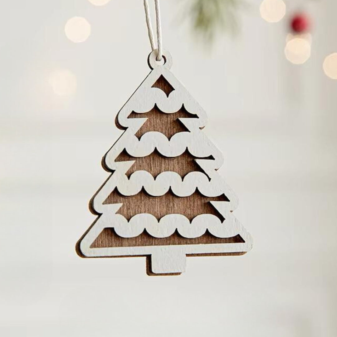 Rustic Charm Wooden Christmas Ornaments Set