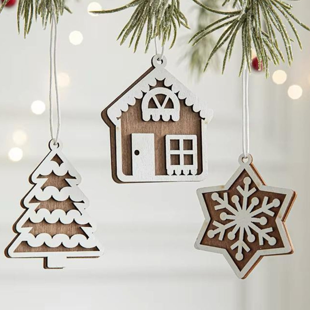 Rustic Charm Wooden Christmas Ornaments Set