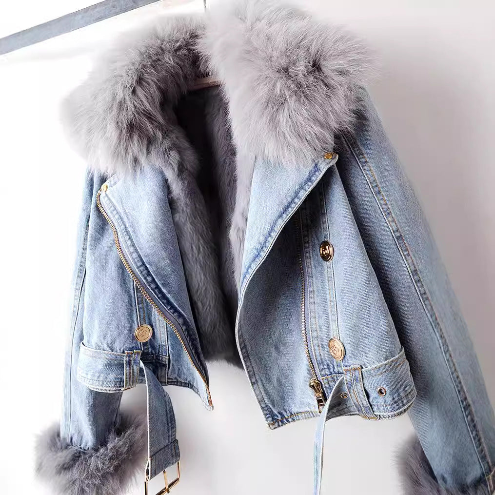 Amélie Luxe Lined Fox Fur Denim Coat