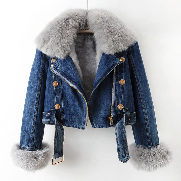 Amélie Luxe Lined Fox Fur Denim Coat