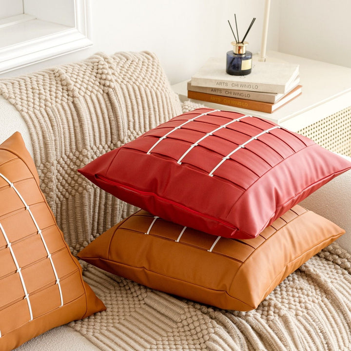 Valencia Grid Faux Leather Cushion Covers