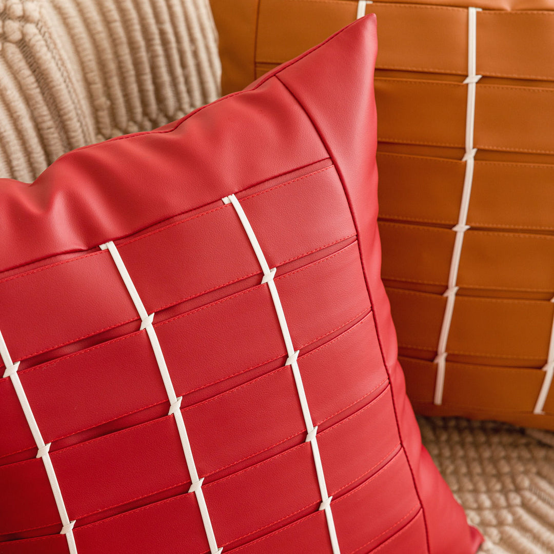 Valencia Grid Faux Leather Cushion Covers