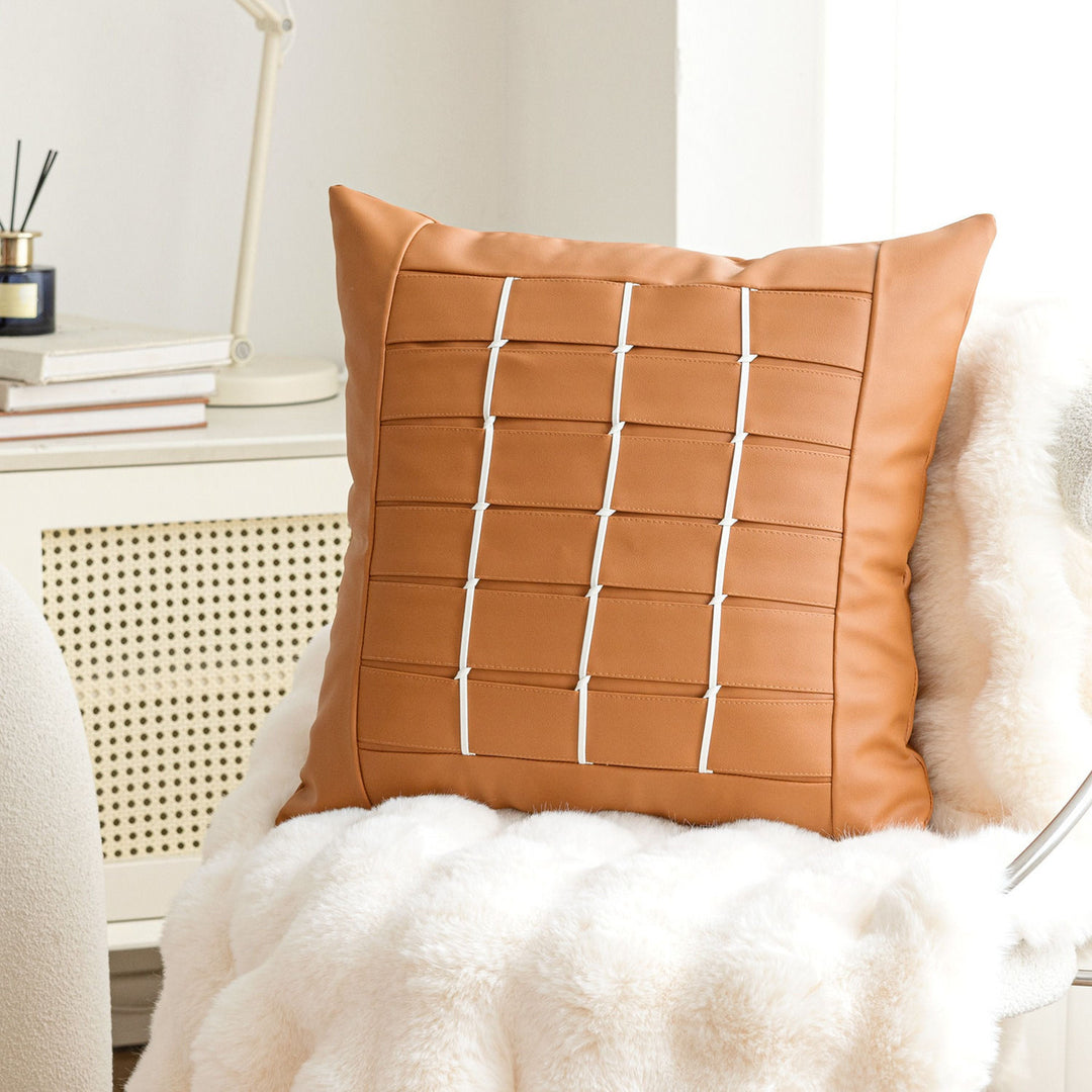 Valencia Grid Faux Leather Cushion Covers