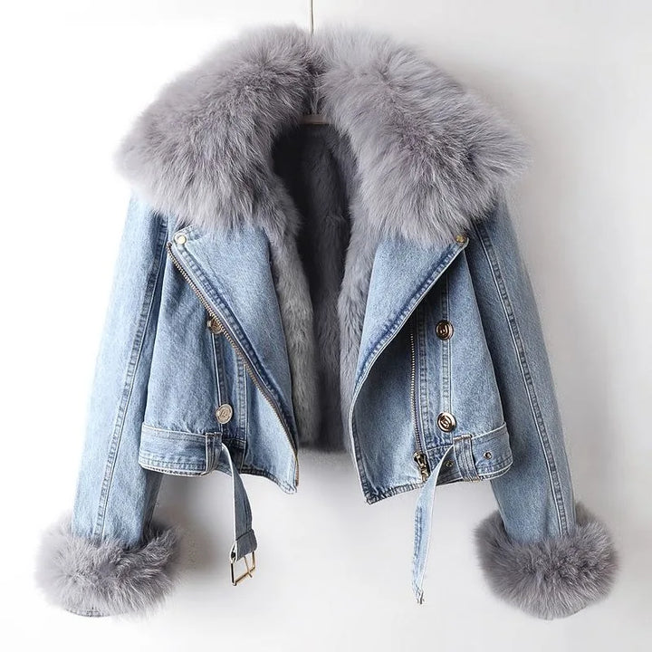 Amélie Luxe Lined Fox Fur Denim Coat