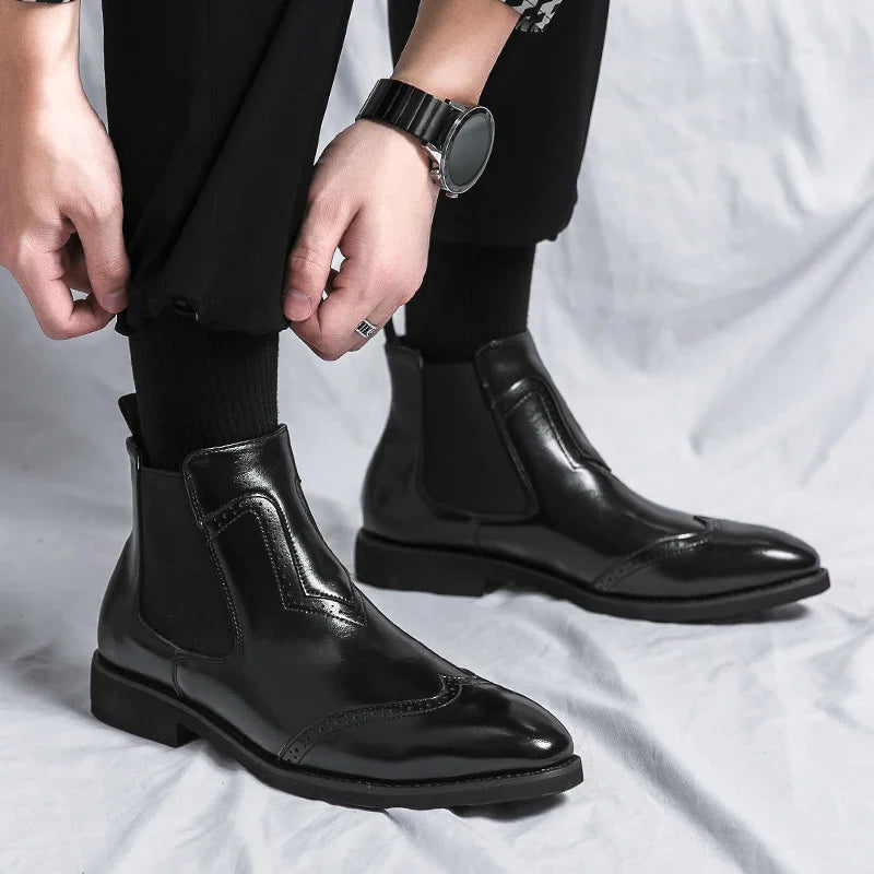 Leonardo Moretti Leather Brogue Chelsea Boots