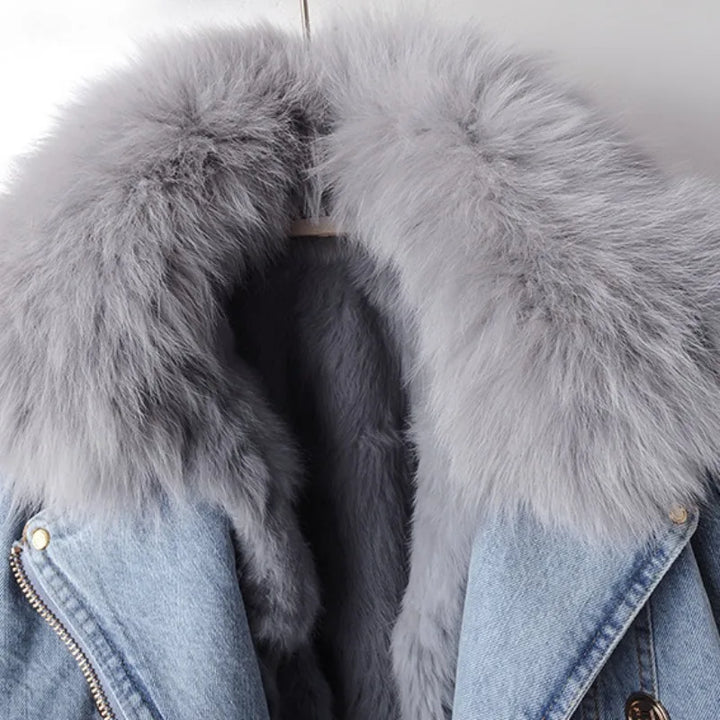 Amélie Luxe Lined Fox Fur Denim Coat