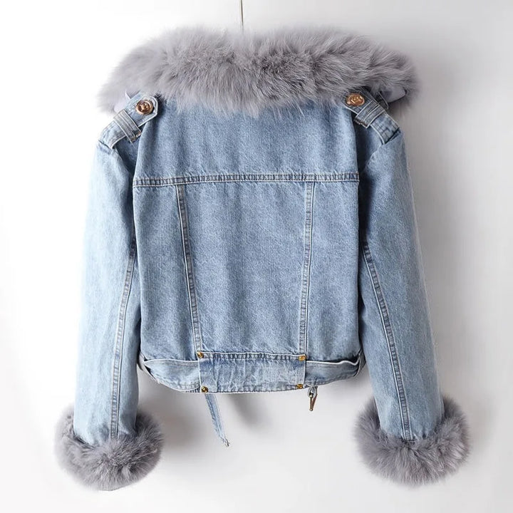 Amélie Luxe Lined Fox Fur Denim Coat